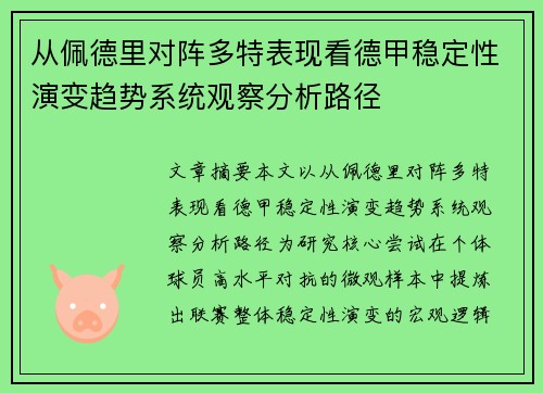 从佩德里对阵多特表现看德甲稳定性演变趋势系统观察分析路径